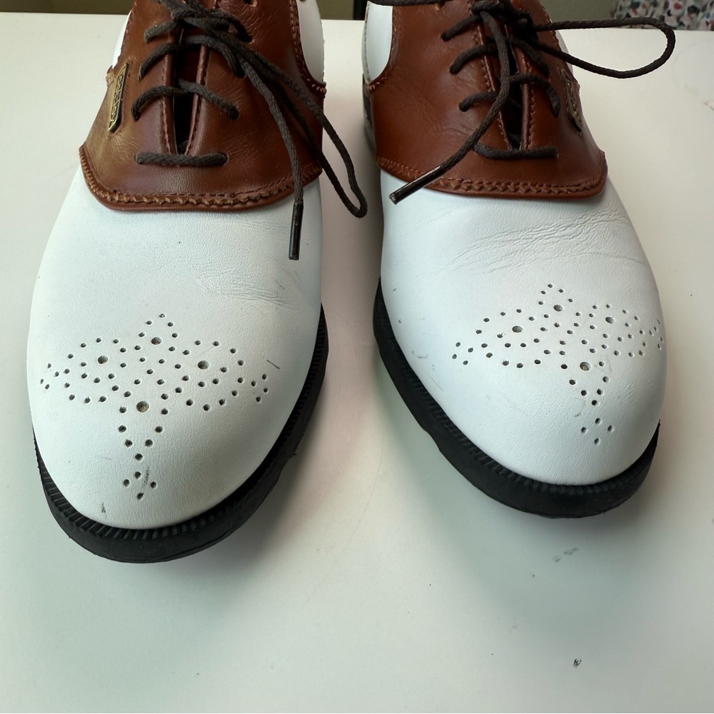 FootJoy DryJoys 99093 Brown/White Saddle Golf Shoes Soft Spike Men 5 1/2 M - Picture 3 of 11